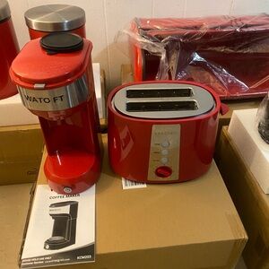 Red Coffee Maker and Toaster Set